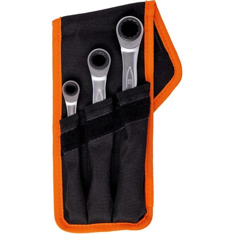 Bahco Vierfach Knarren-Ringschlüssel-Satz S4RM/3T 3-tlg. mit Gürteltasche