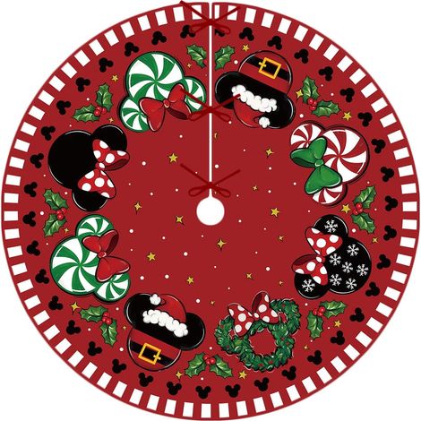 Tapis de sapin de Noël de 122 cm avec souris de dessin animé et éléments festifs, collerette de sapin pour les fêtes de fin d'année, les vacances d'hiver et le Nouvel An. (1/5)