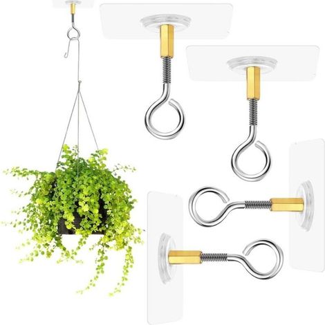 4pcs crochets de plafond pour suspendre des plantes, crochets pour plantes en PVC pour plafond avec crochets pour plantes en acier inoxydable (modèle scellé) (1/4)