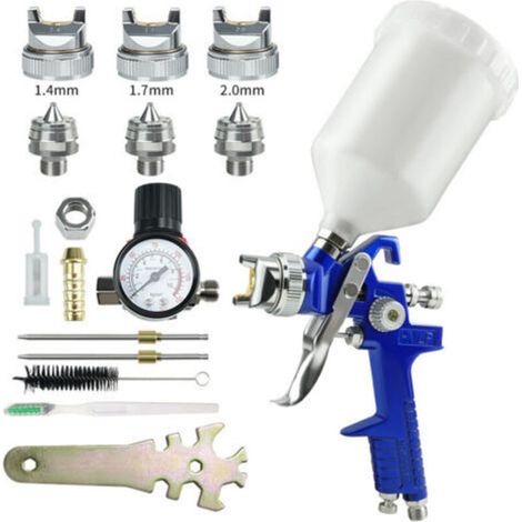 Aérographe HVLP, pistolet à air comprimé à alimentation par gravité avec buse de 1,4/1,7/2 mm et flacon pulvérisateur de 600 ml pour peinture au pistolet sur meubles de voiture (1/5)