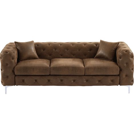 Vente-Unique – Canapé Chesterfield 3 places en microfibre aspect cuir vieilli – Déhoussable – Capitonné – Confort équilibré – Dimensions 220x91x76 cm (1/5)