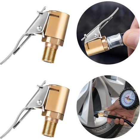 Pack Air Chuck with Clip Adapter, Heavy Duty Brass Tire Inflator Pump Fitting, Air Chuck Adapter (1/5)