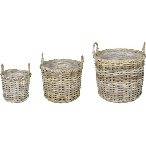 Blumentopfkorb GENDT 3 stk. Natürliches Grau Kubu Rattan vidaXL (1/5)