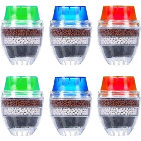 Filtre eau Robinet à Charbon Actif, 6 Pièces Purificateur Mini Water Filtre Robinet pour Cuisine Water Filter, Qualité Universel Filtre Anti Calcaire eau Robinet Rond pour Kitchen (6-Layer Filt (1/5)