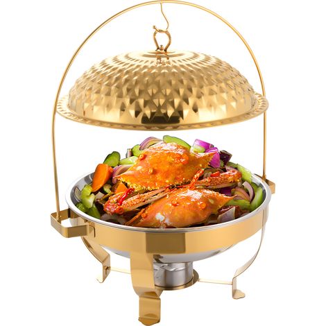 Ensemble de buffet de réchaud rond en acier inoxydable chauffe plat - Avec couvercle en verre et support, ensembles de chauffe-buffet, plateau chauffant for fête(Or,8L) (1/5)