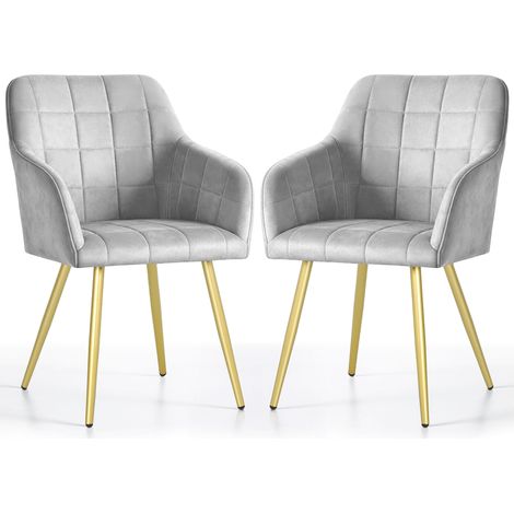 2er Set Polsterstühle mit quadratischen Ziernähten LUXANO Grau mit goldenen Beinen (1/5)