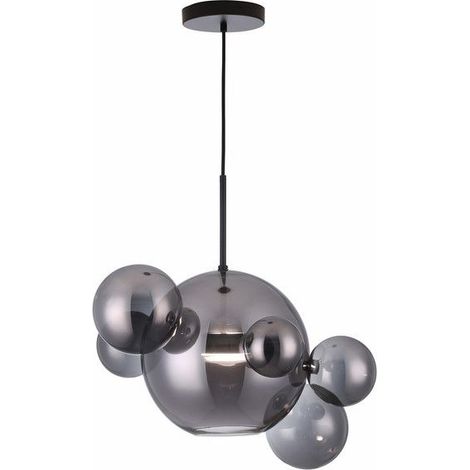 Lampada sospesa nera 5 sfere vetro fumé Multiverse LED 10W (1/2)