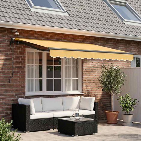 Auvent rétractable motorisé avec LED et capteur vent/lumière polyester sable 400 x 350 cm - PANGIVO (1/5)