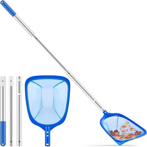 Épuisette Piscine Design Maillage Fin avec Fond Télescopique Aluminium Amovible Robuste de 140cm, Filet pour Nettoyer Déchets Fond et Surface Aux Étangs, Spas, Bassins Poissons, Fontaines & Aquariums (1/5)