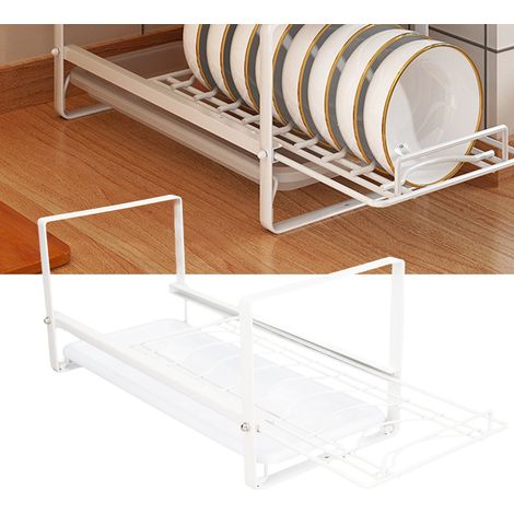 Égouttoir à vaisselle, tiroir coulissant, égouttoir intégré, meuble de rangement pour la vaisselle, panier à vaisselle, étagère de rangement blanche (1/5)