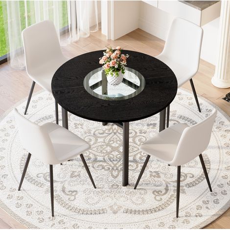 Set tavolo rotondo 100 cm e 4 sedie in PU bianco, nero DESVIAE (1/5)