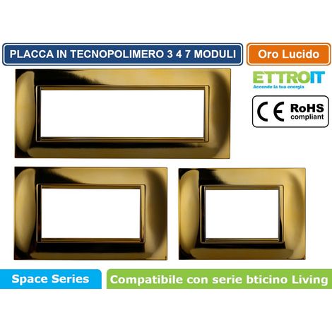 Placca Plastica Quadrata Serie Space 4P Colore Oro Lucido Compatibile Con Bticino Living Light (1/4)