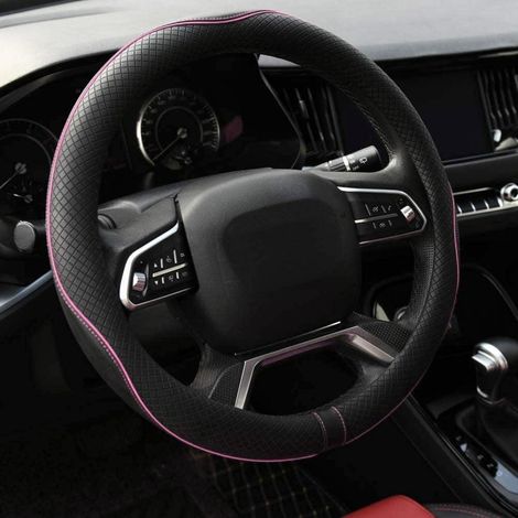Housse de volant de voiture en microfibre et cuir, universelle 37-39cm, antidérapante, finition rose (1/5)