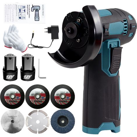 Mini Meuleuse D'angle, Professional 12V Meuleuse Angulaire sans-fil, 19500RPM, ⌀76 mm,Disqueuse avec 2 Batteries, 3 Disques à Tronçonner,pour Couper, Polir et Poncer (1/5)
