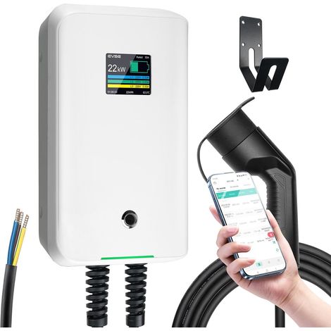 Electric Vehicles Charging Station 22KW APP, 6-32A Three Phase 380V Wallbox 22KW with Charging Cable Type 2 6m, RCD Typ-B for BEV/PHEV (1/5)