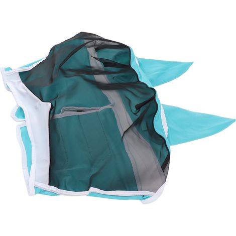 Masque anti-mouches pour chevaux, en maille respirante, élastique, protection UV, avec oreilles, bleu, taille L (45 x 54 cm / 17,7 x 21,3 pouces). (1/5)