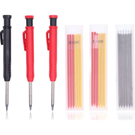 Lot de 6 crayons de menuisier solides avec mines rechargeables, marqueur mécanique à long bec pour trous profonds (1/5)