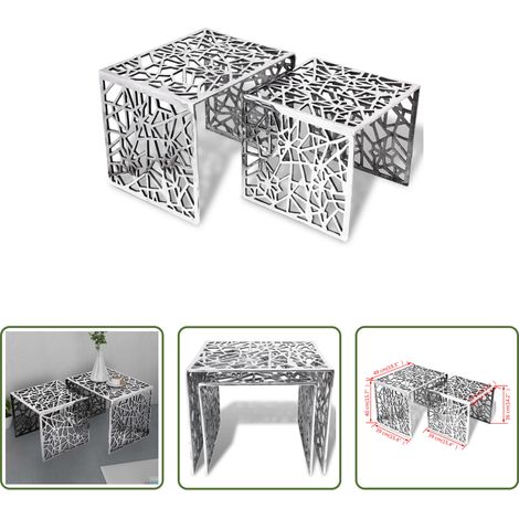 Couchtisch - Beistelltische 2 Stk. Quadratisch Silbern Aluminium (1/5)