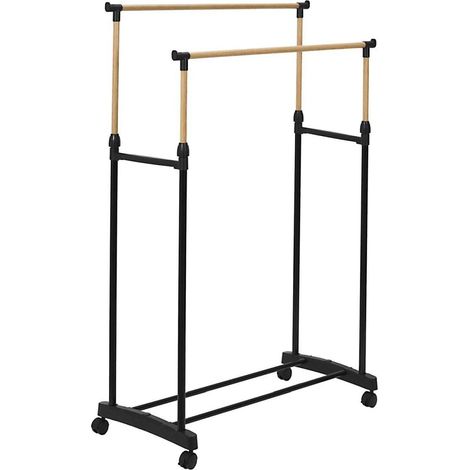 Portant à Vêtements Double Ajustable "Effet Bois" 160cm Noir