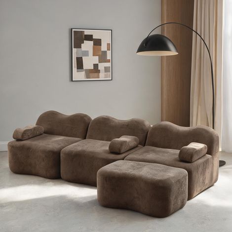 Canapé d'angle modulable en velours marron 3-4 places (1/5)