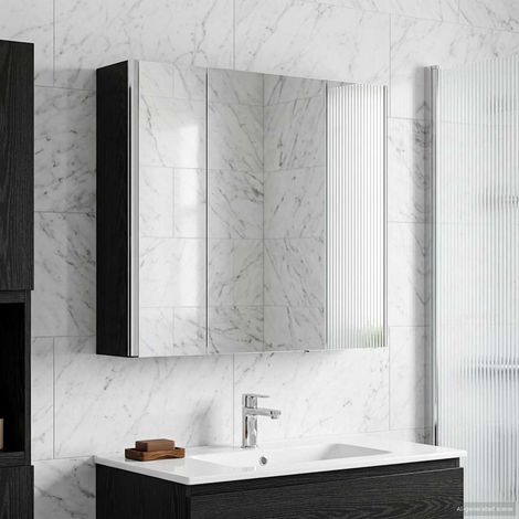 vidaXL Mobiletto per specchio da bagno Rovere Nero