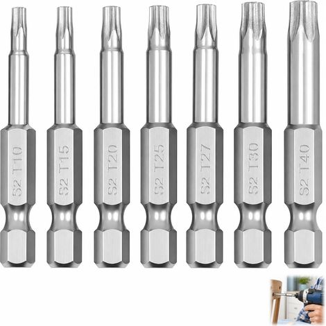 Jeu de 7 Embouts Torx 5 Points, Tournevis Sécurité Torx T10 à T40, Tige Hexagonale 1/4 Pouce Magnétique 50 mm, Embouts Inviolables en Acier S2 pour Visseuse Électrique Perceuse et Réparation (1/5)