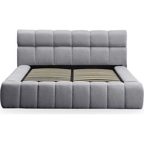 Lit Coffre Matelassé en Tissu "Seth" 140x190cm Gris Foncé (1/4)