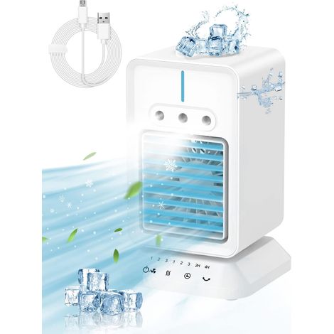 Condizionatore d'aria portatile, raffrescatore d'aria 4 in 1, condizionatore d'aria portatile silenzioso, umidificatore d'aria, purificatore d'aria, 3 velocità, oscillazione di 120°, per casa e uffici