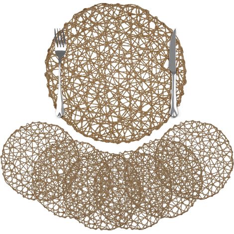 Lot de 6 Sets de Table Ronde Papier Tressé, 33cm Dessous Table Antidérapants Tissés à la Main Marron Clair, Dessous Assiette Naturels pour Cuisine et Salle à Manger Décoration (1/5)