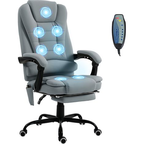 Fauteuil de bureau avec fonction massage, hauteur réglable, dossier inclinable et télécommande filaire, gris (1/5)