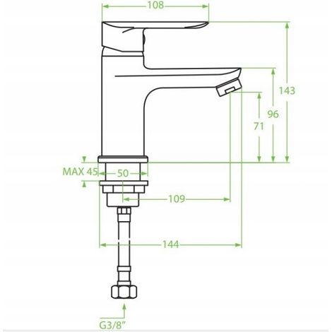 Bricoline – Robinet de lavabo sur pied chromé Appia – Mitigeur monocommande – Bec fixe 109mm – Hauteur 143mm – Débit 9l/min – Raccord clic-clac inclus