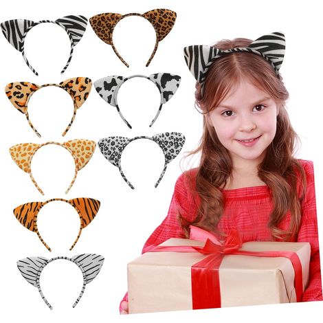 Set di 8 fasce per capelli con orecchie da gatto in tessuto leopardato. (1/5)