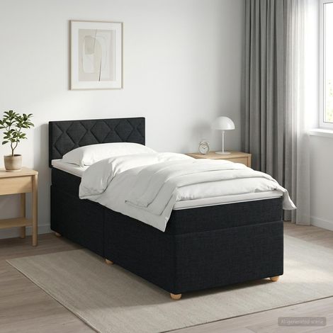 Cama box spring con colchón con cabecera Negro 80 x 200 cm Tela (1/5)