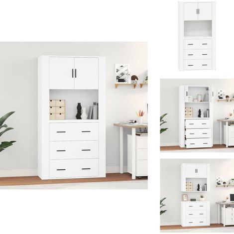 Buffet haut Blanc Bois d'ingénierie - Buffet Design Moderne - Buffet Blanc - Buffet Rangement - Meuble Tv - Buffet Cuisine (1/5)