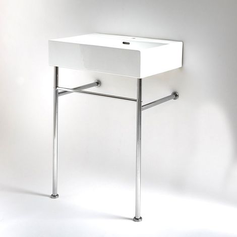 Milano Elswick 605mm x 430mm White Ceramic One Tap Hole Bathroom Basin Sink and Washstand - Chrome Washstand (1/5)
