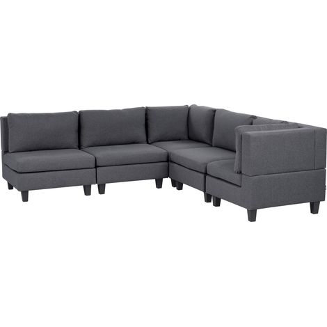Sofá modular moderno 5 plazas tapizado tela patas negras respaldo acolchado izquierdo gris oscuro Unstad