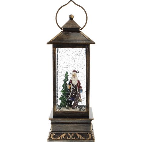 Festive 27cm Battery Operated Christmas Led Water Spinner Lantern - Santa Scene (1/3)