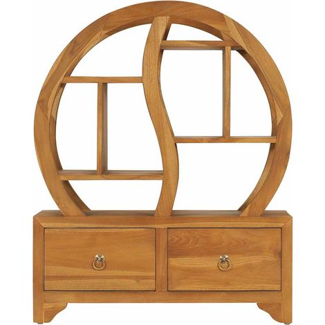 Armoire de rangement avec étagère Yin Yang et 2 tiroirs en bois de teck massif 68 x 26 x 83 cm (1/5)