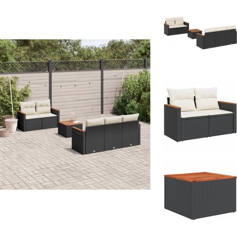 Salon de jardin 6 pcs avec coussins noir résine tressée - Ensemble Salon De Jardin - Mobilier De Jardin - Canapé Extérieur - Table De Jardin - Chaise Lounge (1/5)