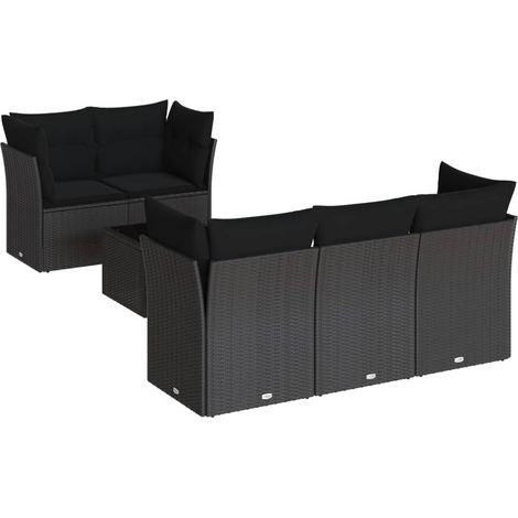 Maison Exclusive - Set Divano da Giardino 6 pz con Cuscini Nero in Polyrattan (1/3)