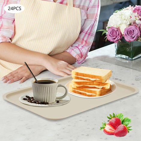 24 Stück Kunststofftablett, Serviertablett, Rutschfest Rechteckig Servierplatten, Plastik Tabletts aus Kunststoff Kunststoff, Fast Food Café Tabletts Rutschfest für Küche Esszimmer 36272cm (Khaki) (1/5)