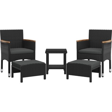 Homevive Juego de 5 Piezas Muebles de Ratán de Jardín Conjunto de Conversación de Patio Sillones con Otomanas y Mesa de Café para Jardín Piscina Césped Negro/Gris (1/5)