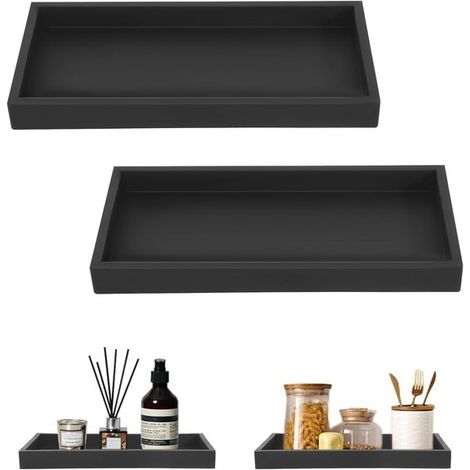 Set di 2 vassoi portaoggetti da bagno - Vassoi rettangolari decorativi in silicone nero per lavabo (1/5)