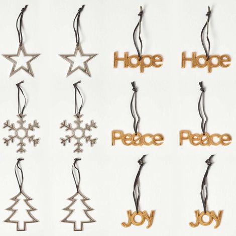 HOMESCAPES Set of 12 Gold and Silver Christmas Tree Decorations (1/5)