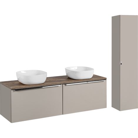 Conjunto mueble lavabo doble 160cm y columna Éros Topo