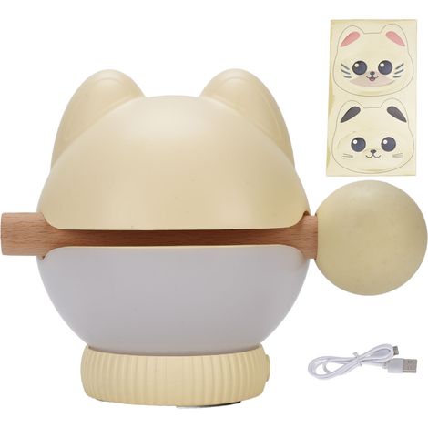 Veilleuse chaton, lampe chat mignonne sans fil, rechargeable et à intensité variable, 3 niveaux de luminosité, commande tactile, décoration pour chambre ou salon, jaune (1/5)