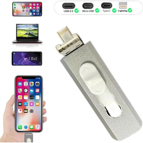 Trade Shop - PEN DRIVE FLASHDRIVE KEY VON 128GB 4 IN 1 USB FÜR IPHONE IOS ANDROID TYPE C - (1/5)