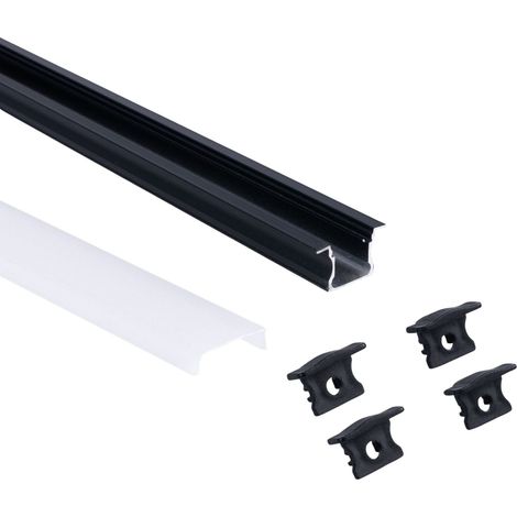 Perfil Tira LED Empotrable - 25x14mm - Kit Completo - 2 Metros - Negro-Blanco (1/4)