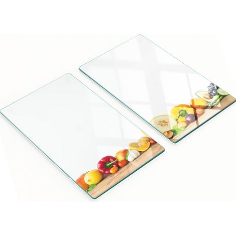 Tablas decorativas de vidrio para cortar y servir frutas y verduras, 2 x 30 x 52 cm.