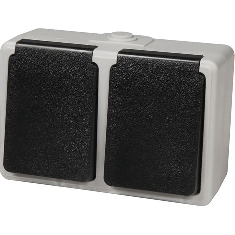Prise double résistante à l'humidité MCPOWER Taff, 16A/250V, IP44, saillie, gris (1/2)